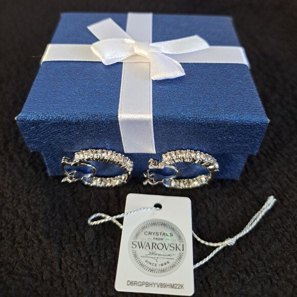 NWT Swarovski Brass Hoop Earrings - Picture 3 of 6